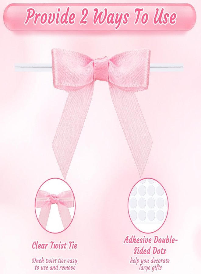 woric 60 PCS Mini Pink Bows 2.5" Premade Pink Satin Ribbon Twist Tie Bows for Crafts Treat Bags Cake Baking Gift Wrapping Christmas Party Decoration Wedding Birthday Baby Shower Supplies - Image 3